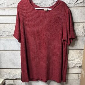ANNA MAXWELL WOMENS 18W Red Textured Top‎ Short Sleeve